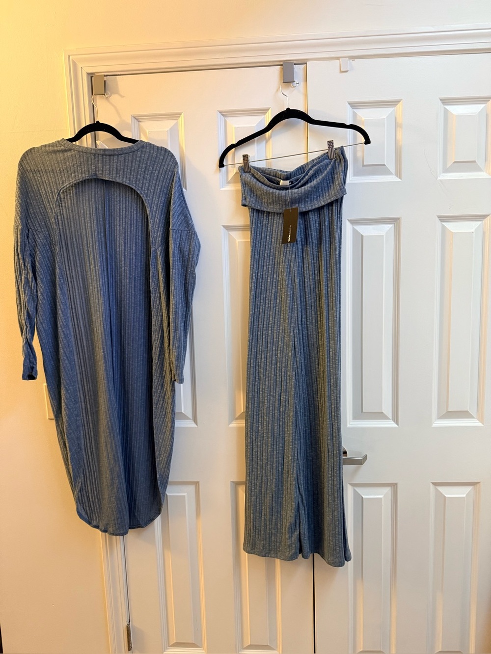 Ribbed Knit Two-Piece Set in Heathered Blue-Gray
